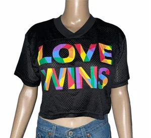 Love Wins Rainbow Pride Mesh Cropped Tee Multiple Size XS thumbnail 1
