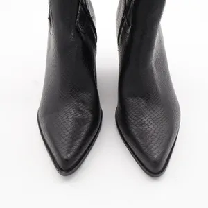 Black Vegan Leather Snakeskin Embossed Western Knee High Pointed Toe Boots 6 thumbnail 2