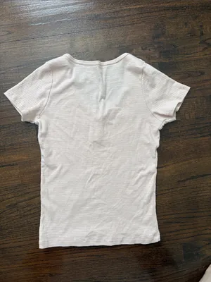 Brandy Melville Blush Pink Ribbed Henley Scoop Neck Tee thumbnail 3