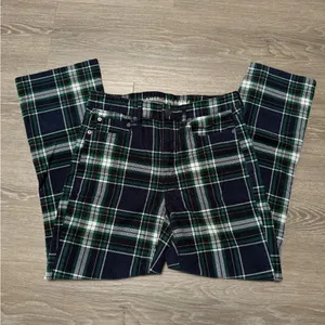 American Eagle Outfitters Green and Blue Plaid Bootcut Pants thumbnail 1