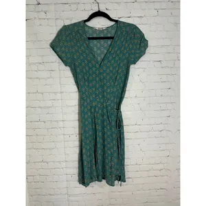 Rollas Cleo Emmy Lou Wrap Dress Teal Floral Print Mini V-Neck Short‎ Sleeve XS 6 thumbnail 5