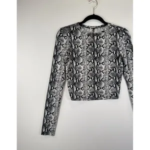 Alice + Olivia Womens Top Gray Delaina Snakeskin Print Cropped Long Sleeve XS thumbnail 6