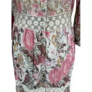 LoveShackFancy Evren Floral Lace Trim Puff Sleeve Cotton Maxi Dress Pink Small thumbnail 9