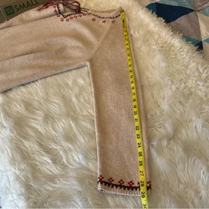 Vintage Fashion Bug Wool Blend Sweater Women’s XL Tie Neck Boho Beige thumbnail 7