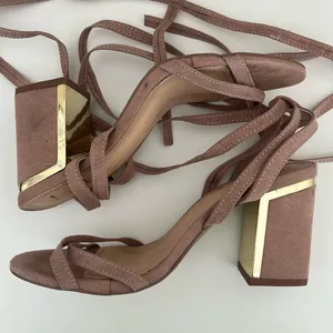 Lulu’s Suede Pink Gold Lace Up Strappy 3.5” Heel in Women’s Size 6.5 thumbnail 4