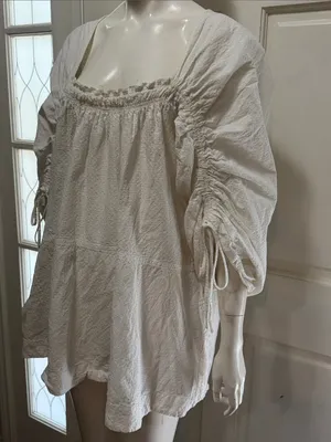 Free People Brynn BohoToo White Textured Long Sleeve Tunic/Blouse S M thumbnail 8