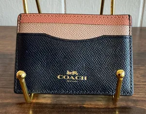 A Leather Rare Coach Slim Card Holder Black Multi Color Block Minimalist Wallet thumbnail 1