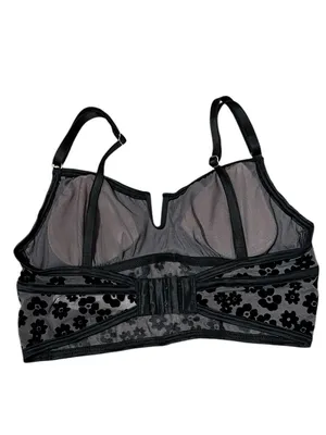PINK Victoria's Secret Black Floral Mesh Notch V Crop Top Bralette Cami Bra XS thumbnail 3