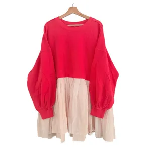 FREE PEOPLE Eleanor Layered Sweatshirt Minidress Watermelon Wedge Combo Size L thumbnail 3