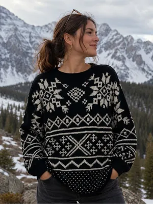Vintage Black White Snowflake Sweater Fair Isle 90s classic, winter, vacay thumbnail 1