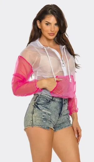 Pink Mesh Cropped Jacket | Vacation + Festival Fit thumbnail 1