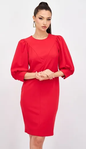 Calvin Klein Puff Sleeve Sheath Dress 3/4 Long‎ Sleeves Red NEW Size 2 thumbnail 1