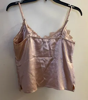 Forever 21 Womens Tank Top Camisole S Small Beige Brown Silky Lace V Neck Trim thumbnail 5