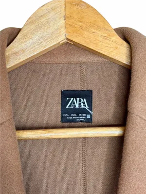 Zara Women L Camel Brown Open Lapel Long Coat Minimalist Quiet Luxury Overcoat thumbnail 4