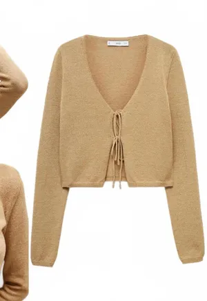 Mango Knitted Cardigan with Bow Jadore Gold XS thumbnail 1