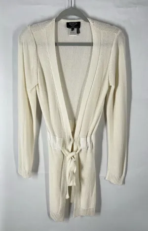 Angel Apparel Ivory Belted Longline‎ Cardigan Sweater Size S thumbnail 1