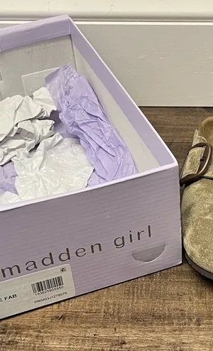 Madden Girl Taupe Suede Buckle Mules thumbnail 1