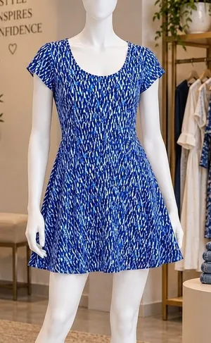 Michael Kors Womens Fit and Flare Dress Blue White Abstract Ikat Print Size S thumbnail 1