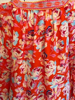 ❤️❤️❤️BOGOHO❤️❤️❤️Floral Red Peasant Blouse with Embroidered Square Neck-Large thumbnail 10