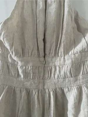 Lulus Beige Linen Blend Halter Mini Dress Medium Coastal Euro Summer NWT thumbnail 5