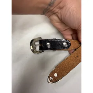 Vintage Black Genuine Leather Western Concho Belt SilverTone Buckle Boho Cowgirl thumbnail 3
