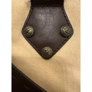 Kate Landry Brown Leather Tan Canvas Shoulder Bag Crest Braided Straps Boho thumbnail 3