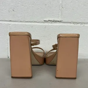 Jeffrey Campbell sz6.5 tan open toed square toe nude patent hustler high heels thumbnail 3