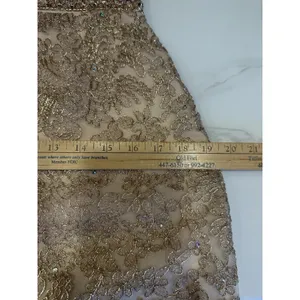 Vintage Aspeed Gold Formal Mini Dress Size Medium Sequin Lace Up Back V-Neck EUC thumbnail 9
