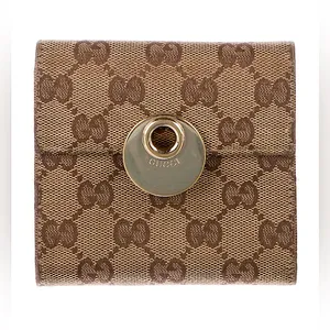 Rare vintage GUCCI GG Logo large pink Canvas Leather Bifold Wallet thumbnail 3