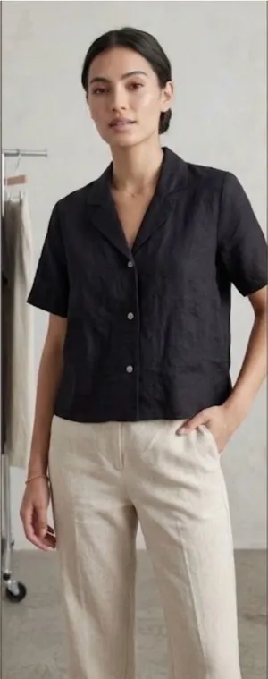 Quince 100% European Linen Black Women’s Short-Sleeve Button-Down Shirt Size XS thumbnail 1