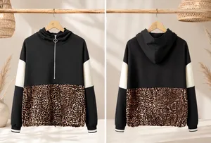 Zara Basic Leopard Print Half-Zip Colorblock Hoodie Pullover - Size XS 🐆✨ thumbnail 6