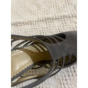 MARY CHING $399 Jennifer Platform Shoe Stiletto Heels Gray Suede Size 37 7 Peep thumbnail 4