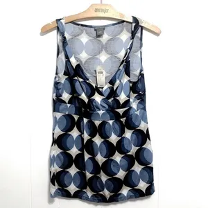 Ann Taylor Tank Blue White Beige Geo Print Office Chic Summer Top S thumbnail 2