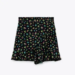 ZARA Black Floral Fruit Berries Ruffled Satin Shorts Skort Satin Summer X-Small thumbnail 13