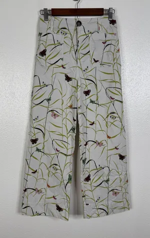 Maeve Anthropologie The Colette Butterfly Print Wide Leg Pants White 26 thumbnail 1