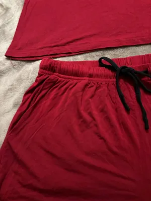Vlazom Pajama Set Women’s Size S Burgundy/Red Racerback Tank Black Trim thumbnail 5