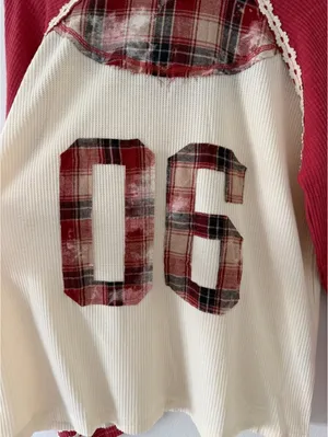 NWT POL Varsity Waffle Knit Raspberry # Thermal Plaid Patchwork size medium thumbnail 4