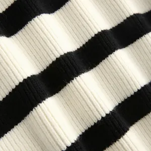 CIDER V Neck Cap Sleeve Sweater Vest Top Casual Trendy Striped Cream Black Sz. S thumbnail 7