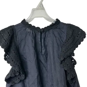 Ulla Johnson Handmade Kai Ramie Blouse Sz 10 black flounce Goth feminine thumbnail 7