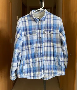 Women's L.L.Bean Plaid Fleece-Lined Utility Jacket Blue White Size M thumbnail 1