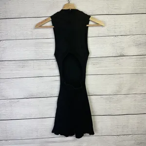 ZARA Women's Ribbed Black Romper Shorts Playsuit Zip‎ Tank Open Back Size Medium thumbnail 4
