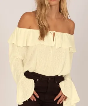 Amuse Society Off The Shoulder Ruffle Crop Top Long Sleeve Yellow Size S‎ thumbnail 1