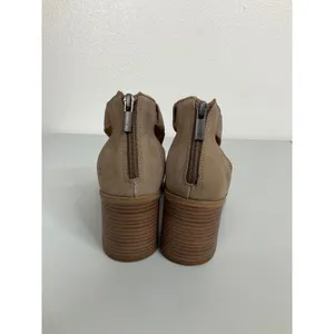 Lucky Brand Taupe Leather Cutout Peep Toe Block Heel‎ Booties Sandals Womens 8M thumbnail 4
