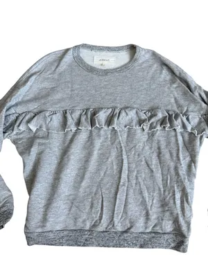 THE GREAT Gray Ruffle Crewneck Sweatshirt Size 0 thumbnail 4
