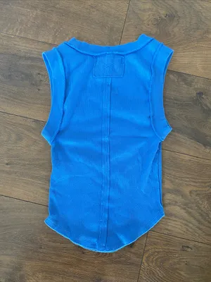 Free People We The Free Blue Sleeveless Ribbed Kate Tank Tee size XS thumbnail 3