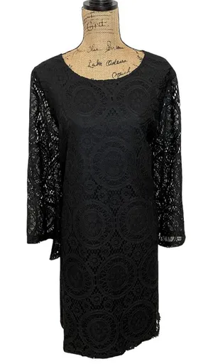 Tacera Black Knit Lace Dress Three-Quarter Sleeved thumbnail 1