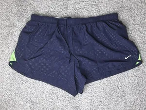 Nike Dri-FIT Womens XL Navy Blue Green Mesh Running Athletic Shorts thumbnail 1