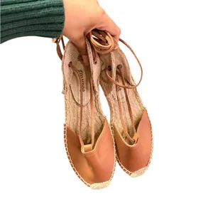 SALUDOS Wrap Gladiator Leather Tan Espadrille Flats Size 6 thumbnail 4