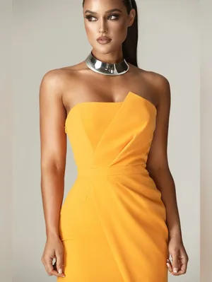 Aliava Eliana Crepe corset Midi Dress Orange thumbnail 3