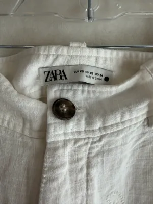 ZARA Pants Linen Wide-Leg White embroidered size 2 thumbnail 2